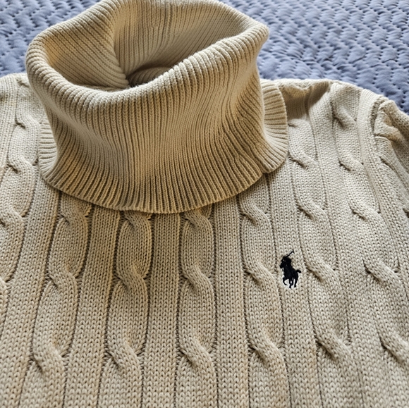 Ralph Lauren Sport Cable Knit Cotton Cream Turtleneck Sweater XL(16-18) - Picture 3 of 4